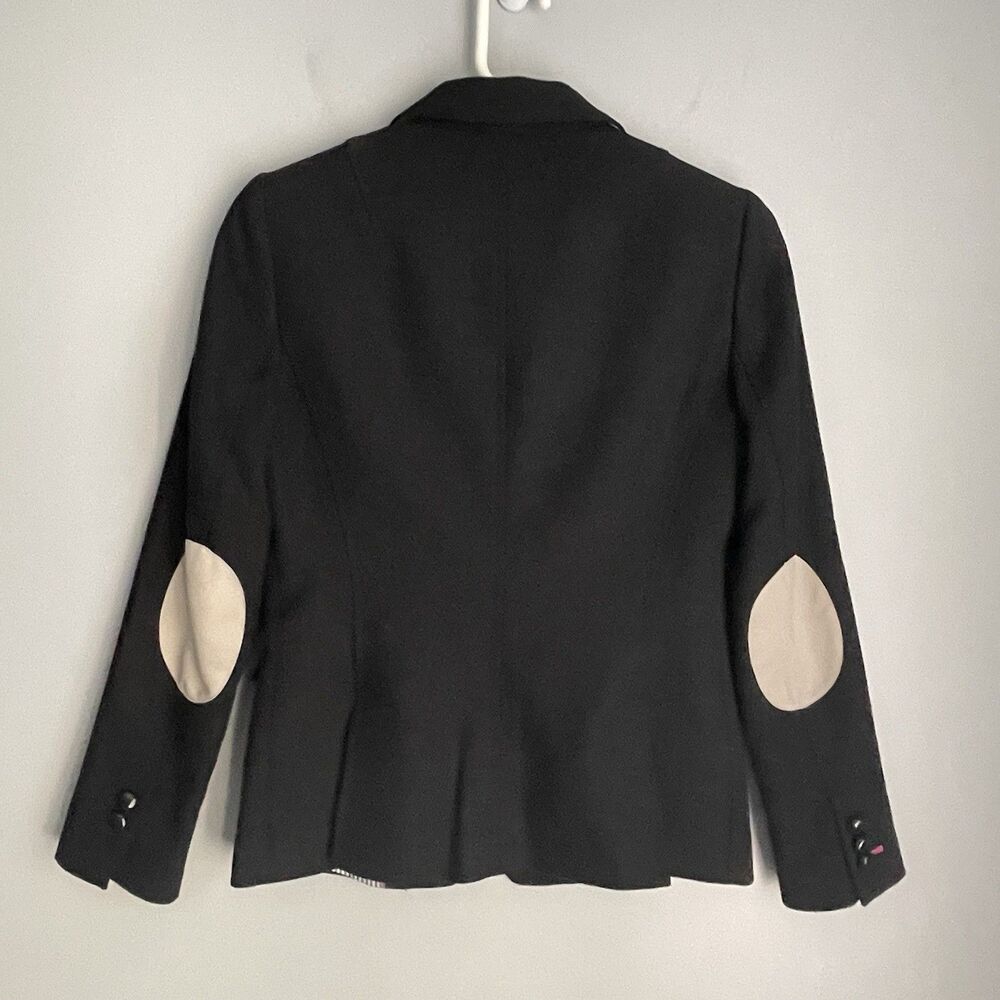 Banana Republic Elbow Patch Wool Blend Blazer Size 2P Petite Black Pink Accent